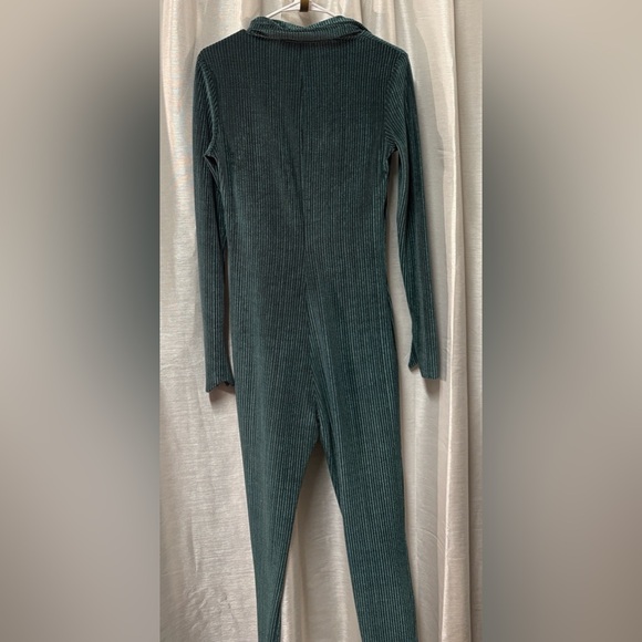 Blush Mark Deep Green Ribbed Jumpsuit S Polo Collar Plunge Neck Romper - Picture 8 of 14